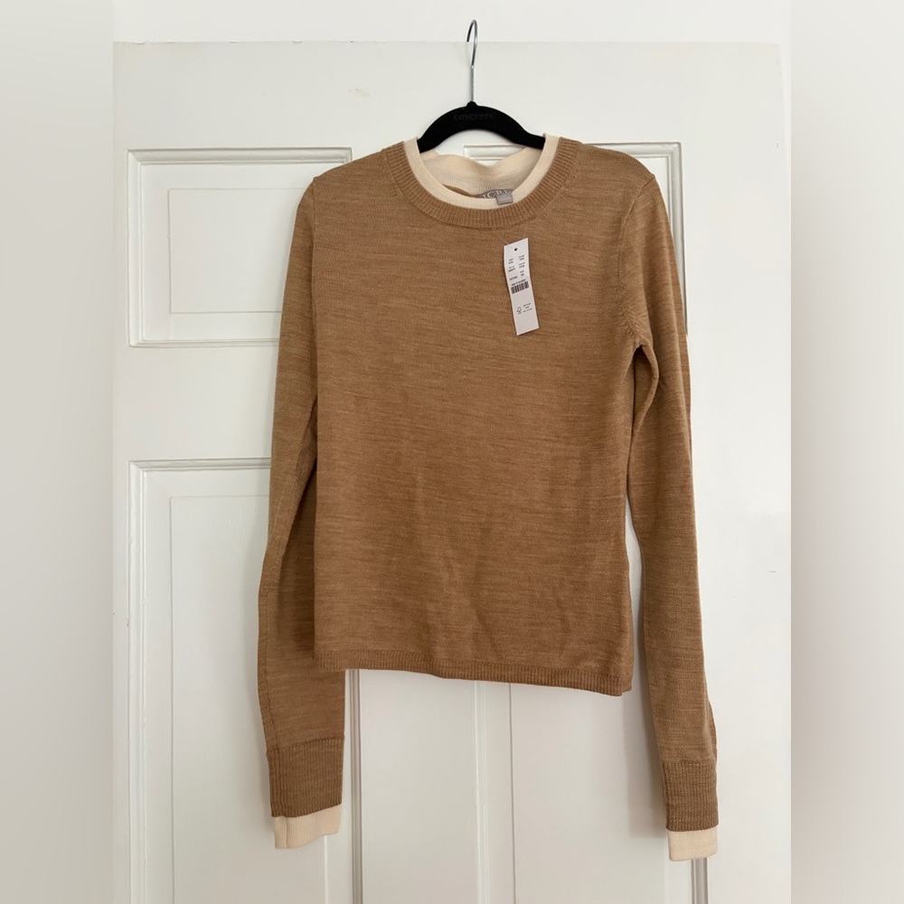 J.‎ Crew Camel Carolyn Crewneck Sweater with Cream Trim